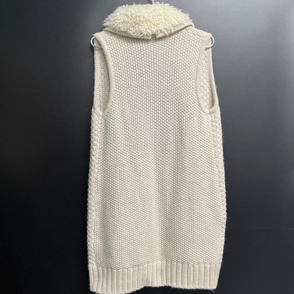 Gap SMALL Womens Sherpa Collar Cream Alpaca Wool Blend Knit Tunic Sweater Vest - Picture 8 of 11
